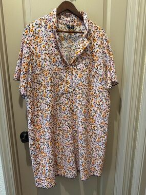 Vero Moda Short-Sleeve Button Shirt - White with Pink & Orange Floral Print